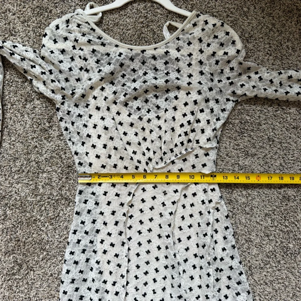 Free People Cream Long Sleeve Mini Dress with Black Dot Print
